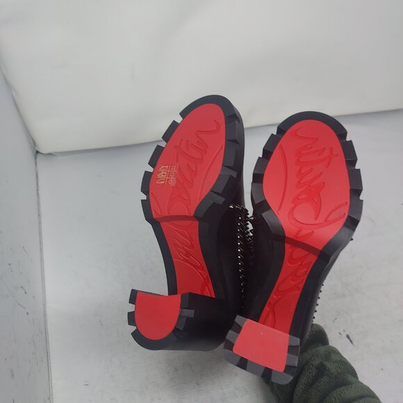 Christian Louboutin Black Out Line Stud Spike Lug Heel Leather Boot - Picture 2 of 11